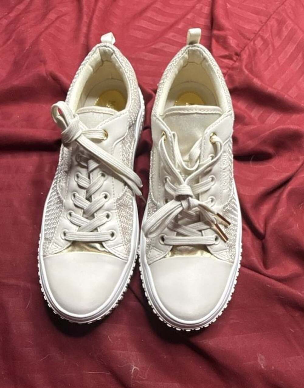 Michael Kors Sneakers Size 6.5M White Gold Platform Glitter